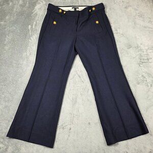 J Crew Pants Womens 10 Navy Wool Blend Gold Buttons Stretch Crop Preppy Nautical